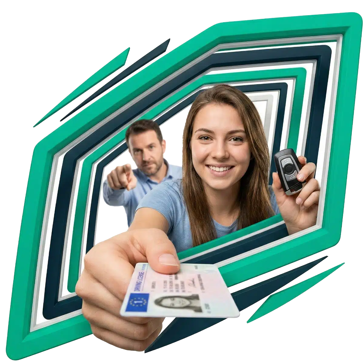 Frau zeigt ihren bestandenen Führerschein